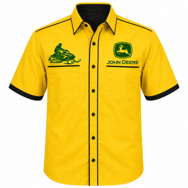 John Deere Yellow Snowmobile Crew Shirt Embroidered Style