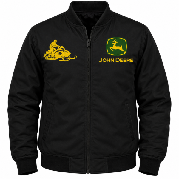 John Deere Black Snowmobile Bomber Jacket Embroidered Style