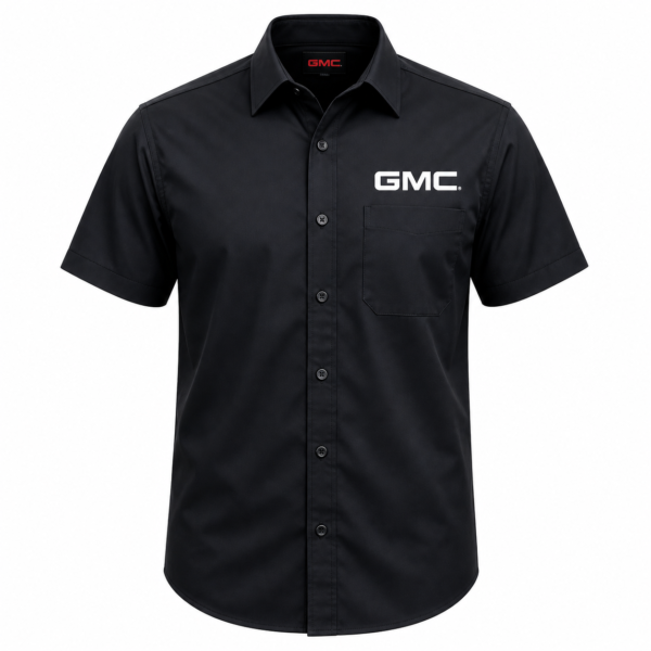 GMC Black Short Sleeve Button-Up Work Shirt Embroidered Logo