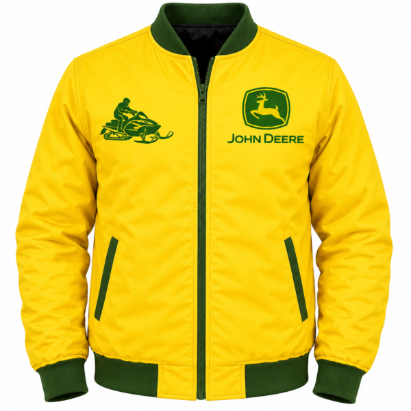John Deere Yellow Snowmobile Bomber Jacket Embroidered Style