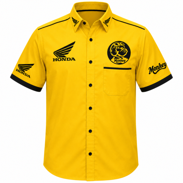 Honda Motorcycle Monkey Yellow Embroidered Button Down Shirt