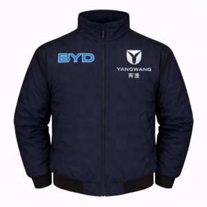 BYD Yangwang navy blue embroidered jacket front view