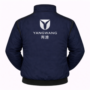 BYD Yangwang navy blue jacket back view with large embroidered logo