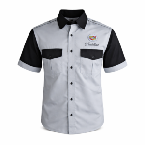 Cadillac grey and black embroidered crew shirt front view