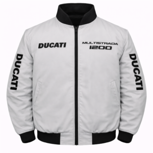 Ducati Multistrada 1200 White Black Embroidered Motorsport Jacket