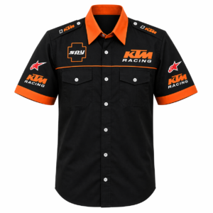 KTM Racing Spy Black Orange Embroidered Crew Shirt Premium Motorsport Style