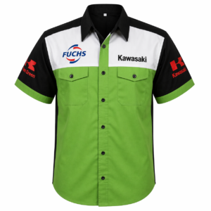 Kawasaki Fuchs Green Black Embroidered Crew Shirt Premium Motorsport Style