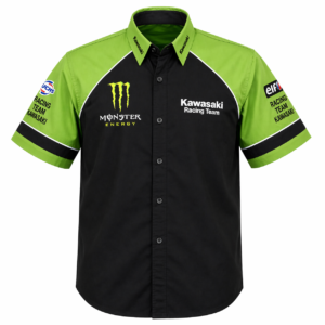 Kawasaki Monster Energy Green Black Embroidered Crew Shirt Premium Motorsport