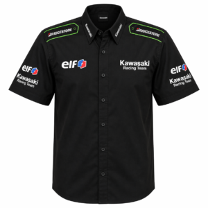 Kawasaki Racing Team Black Embroidered Crew Shirt Premium Motorsport Style