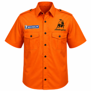 Lamborghini Michelin Orange Motorsport Crew Shirt Premium Embroidered Style