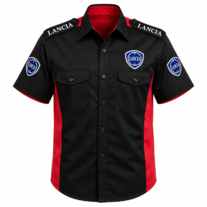 Lancia Black Red Motorsport Crew Shirt Premium Embroidered Style