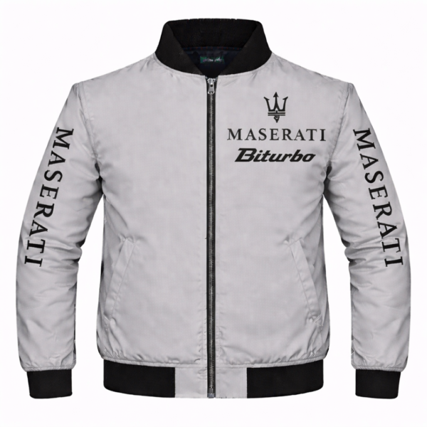 Maserati Biturbo White Embroidered Bomber Jacket
