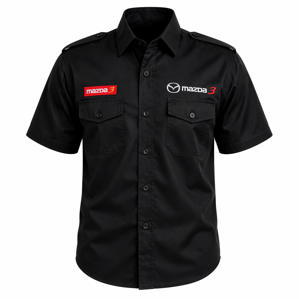 Mazda 3 Black Crew Button-Up Shirt | Motorsport Racing Apparel Meta Description: