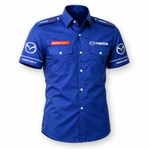 Mazda RX-7 Royal Blue Crew Shirt | Motorsport Racing Button-Up Apparel