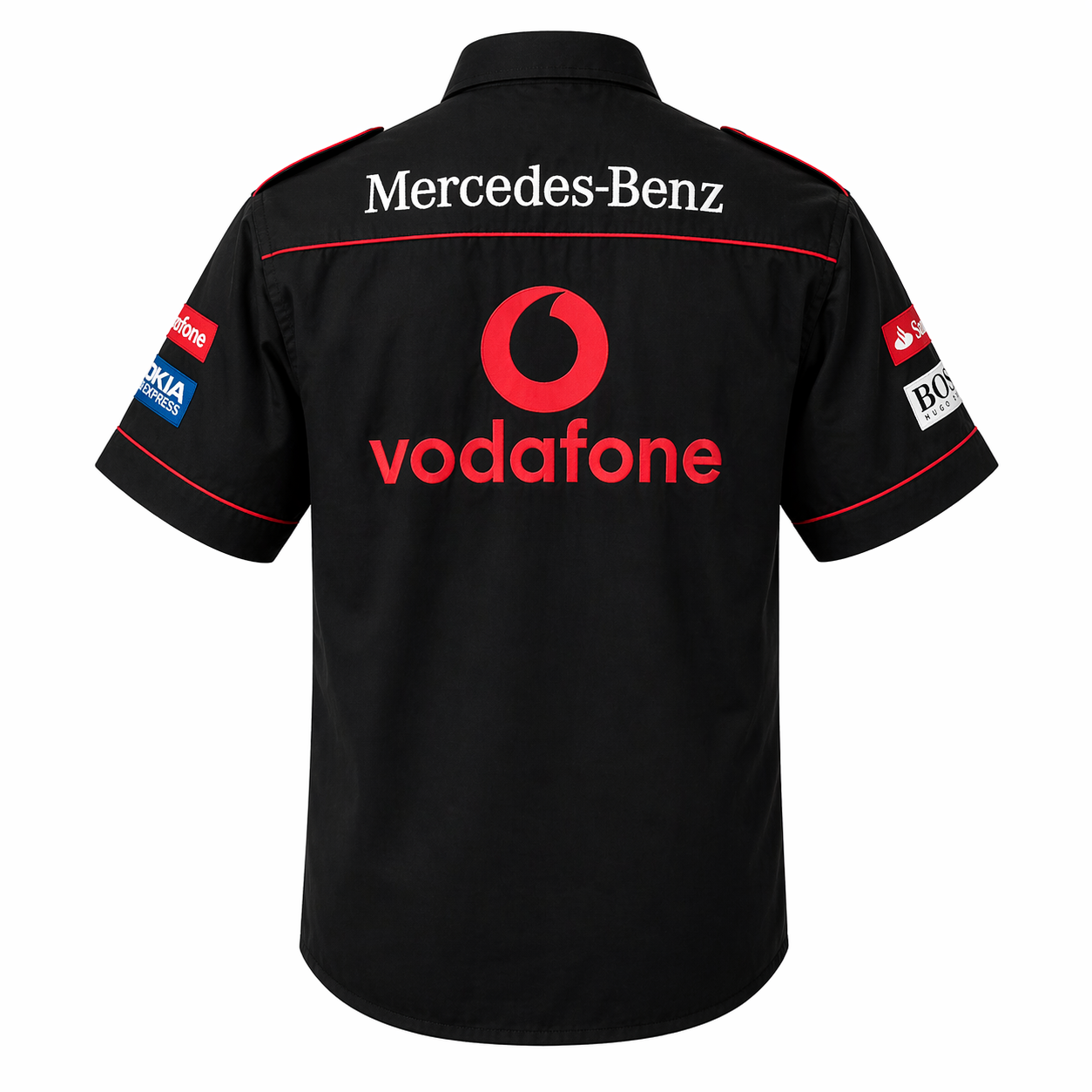 Mercedes Benz Vodafone Black Pit Crew Shirt Embroidered Motorsport Style - Image 2