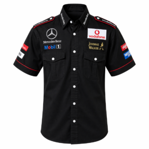 Mercedes Benz Vodafone Black Pit Crew Shirt Embroidered Motorsport Style