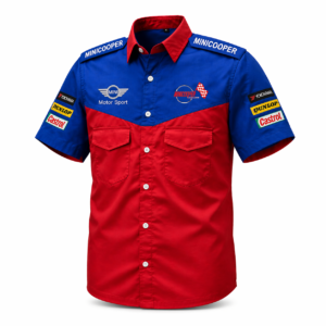 Mini Cooper Red Blue Pit Crew Shirt Embroidered Motorsport Style