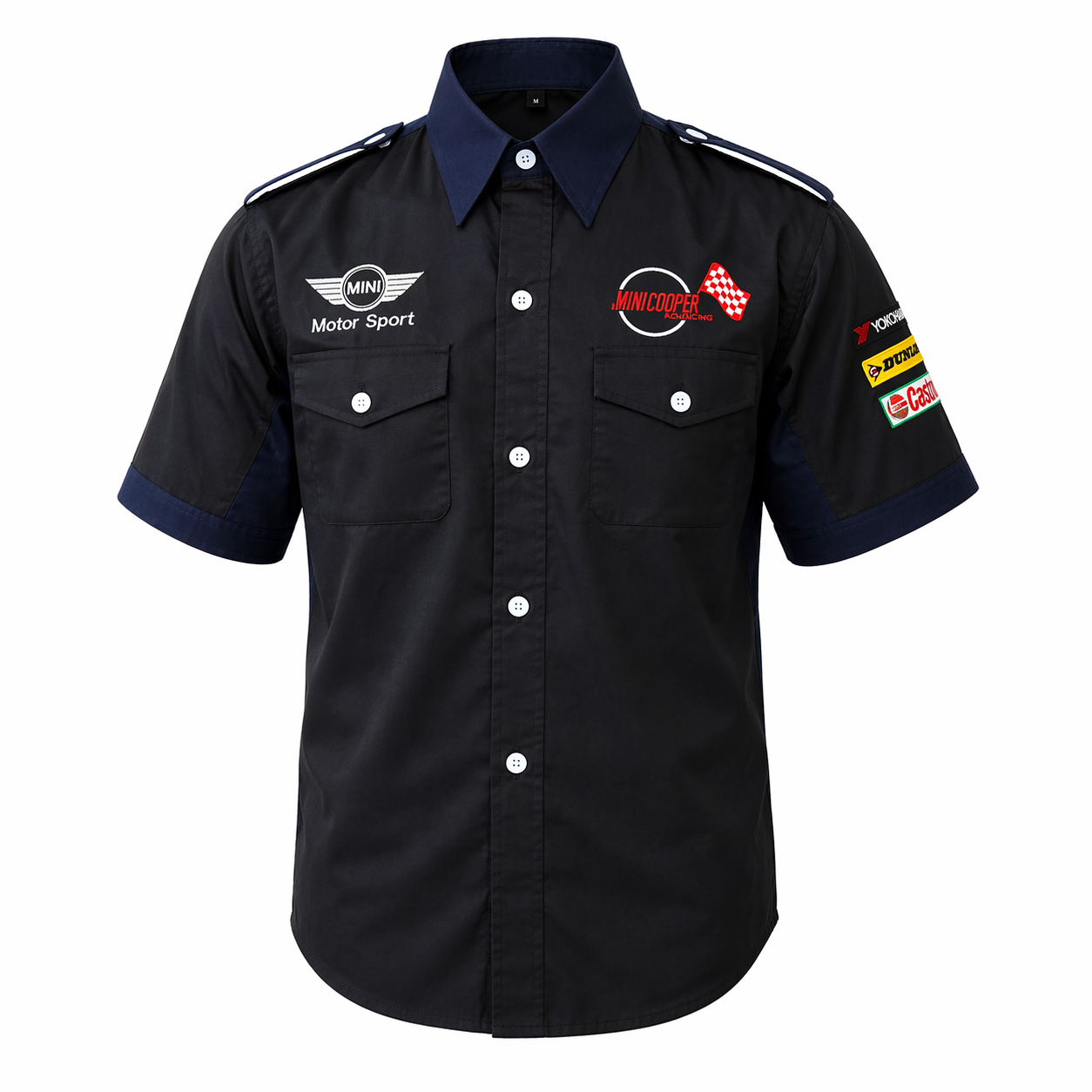 Mini Cooper Navy Black Pit Crew Shirt Embroidered Motorsport Style