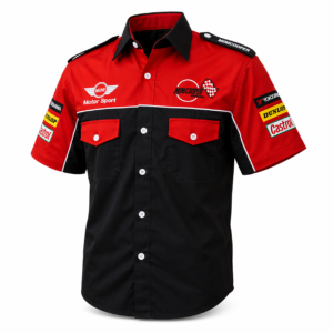 Mini Cooper Red Black Pit Crew Shirt Embroidered Motorsport Style