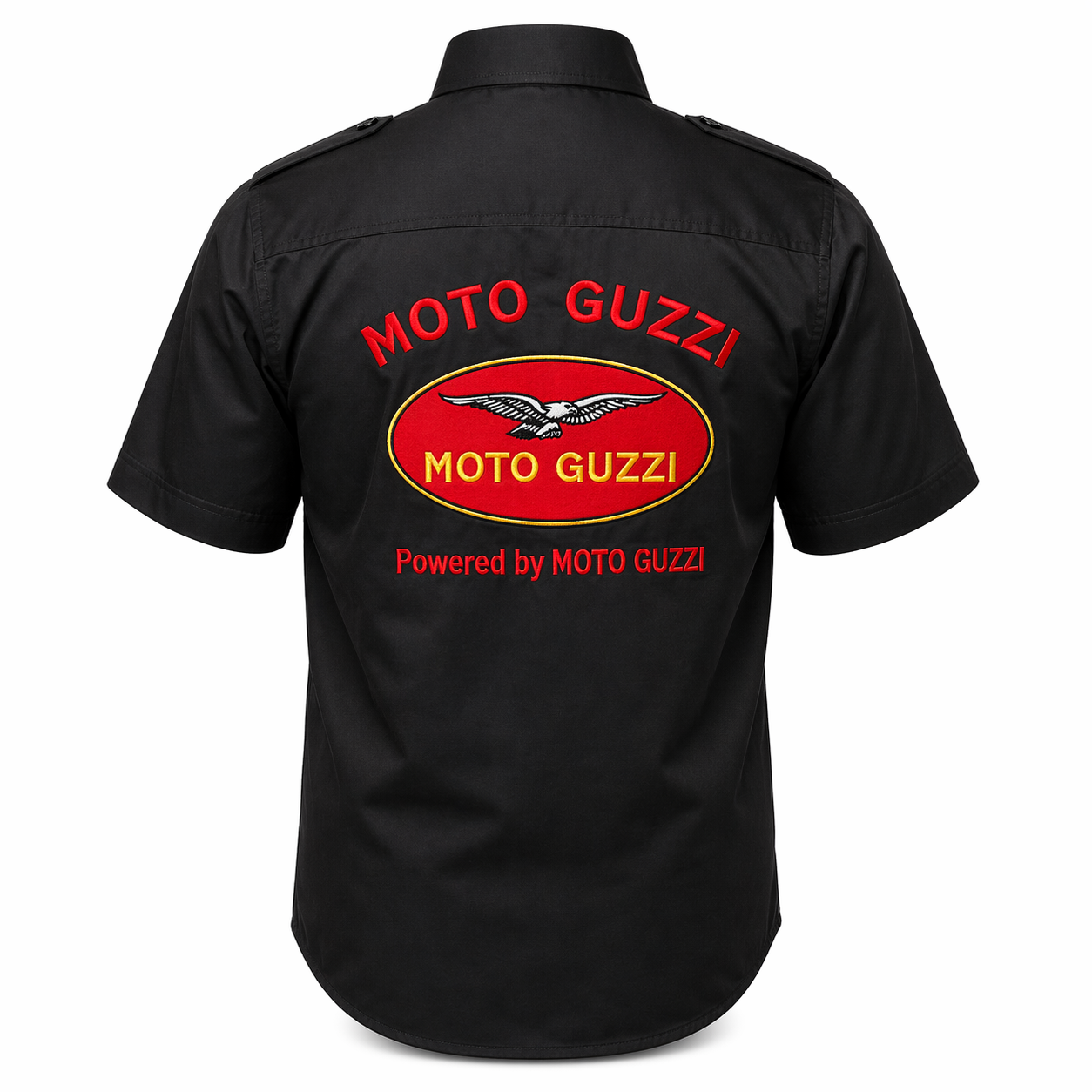 Moto Guzzi Black Pit Crew Shirt Embroidered Motorcycle Style - Image 2