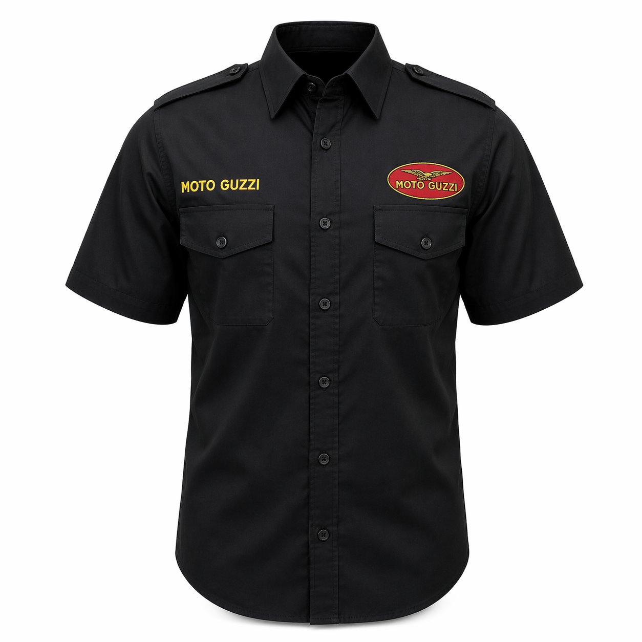 Moto Guzzi Black Pit Crew Shirt Embroidered Motorcycle Style