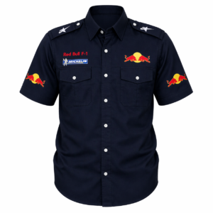 Red Bull F1 Dark Blue Crew Shirt Premium Embroidered Motorsport Pit Style