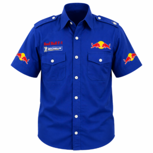 Red Bull F1 Royal Blue Crew Shirt Premium Embroidered Motorsport Pit Style
