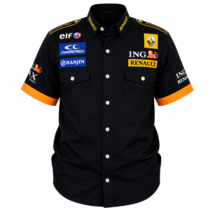 Renault ING Black Orange Motorsport Crew Shirt Premium Embroidered Pit Style