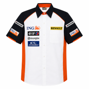 Renault ING Formula Racing Crew Shirt White Black Orange Embroidered Style