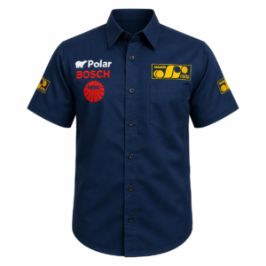 Saab Scania Blue Pit Crew Shirt Premium Embroidered Motorsport Workwear Style