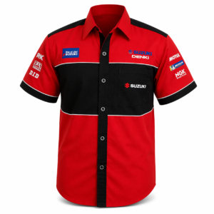Suzuki BenQ Racing Crew Shirt Red Black Embroidered Style