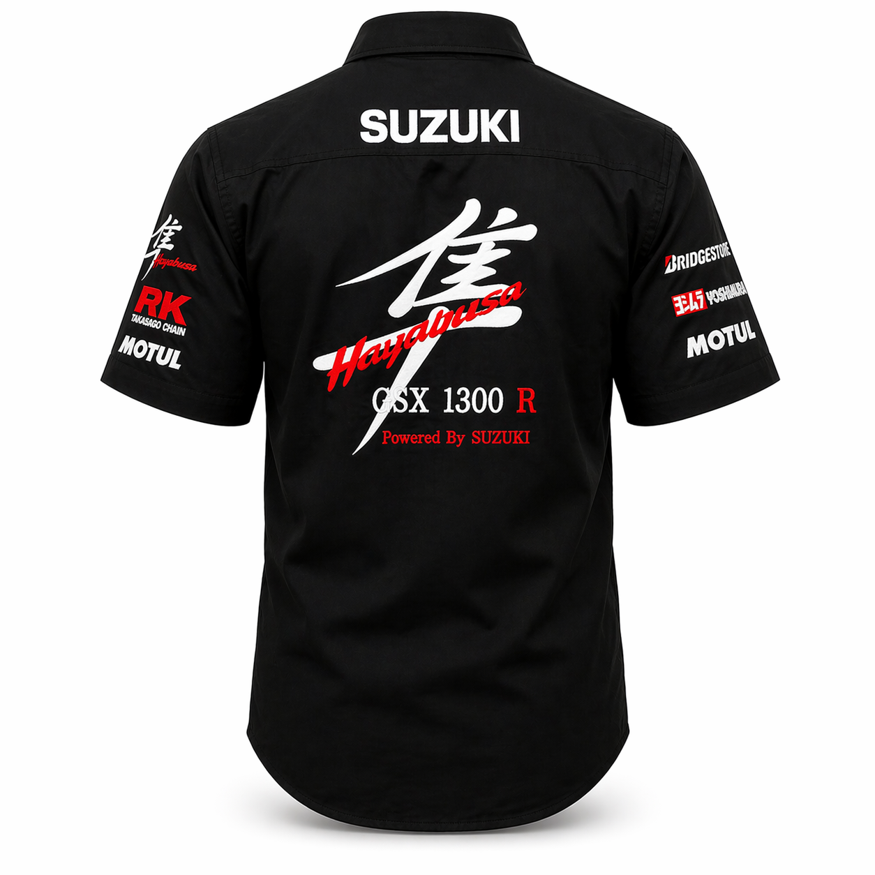 Suzuki Hayabusa Black Crew Shirt Embroidered Racing Style - Image 2