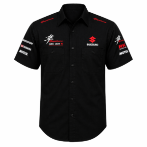Suzuki Hayabusa Black Crew Shirt Embroidered Racing Style