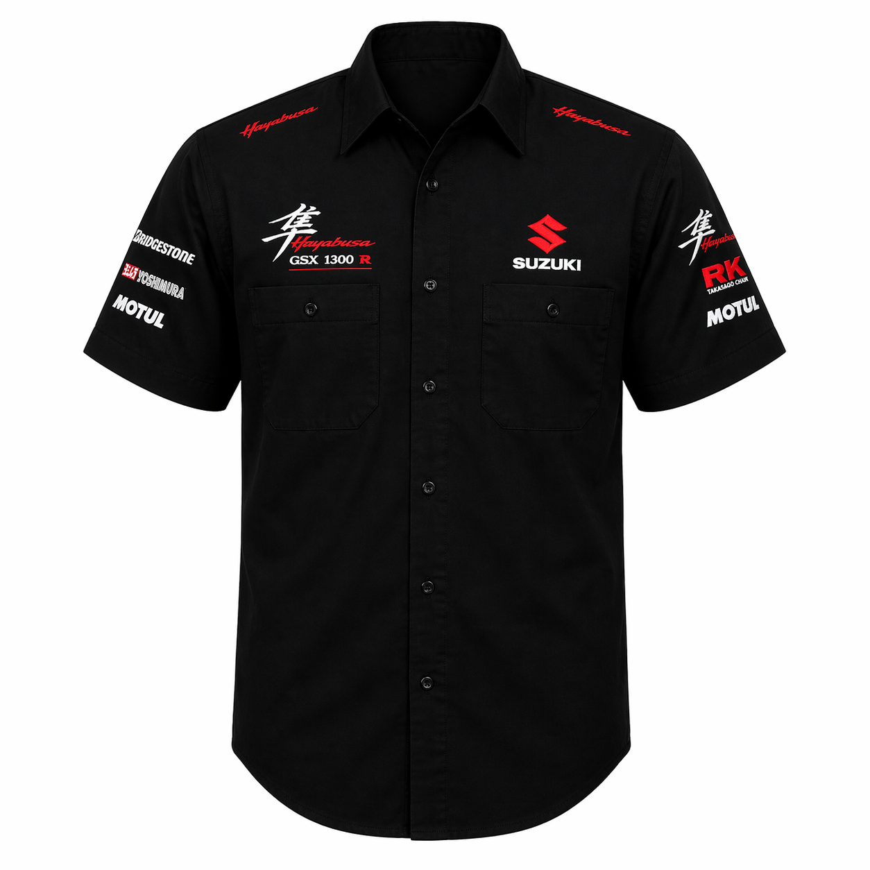 Suzuki Hayabusa Black Crew Shirt Embroidered Racing Style