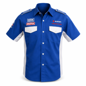 Suzuki Motul Blue White Pit Crew Shirt Embroidered Racing Style