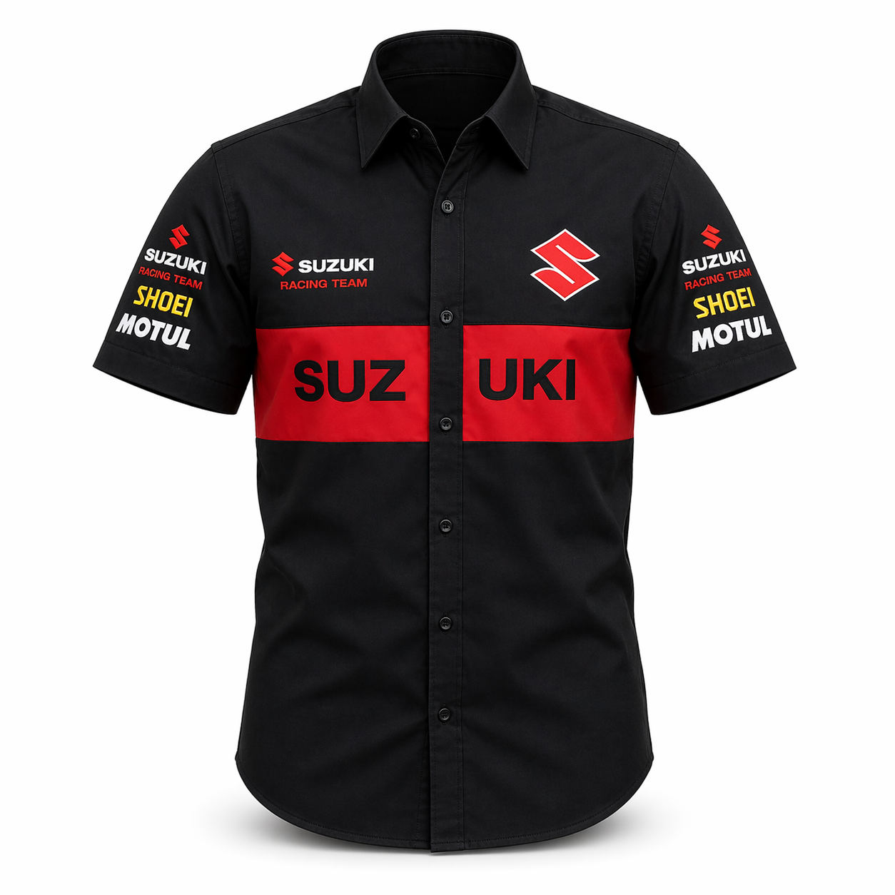 Suzuki Black Red Racing Crew Shirt Embroidered Motorsport Style