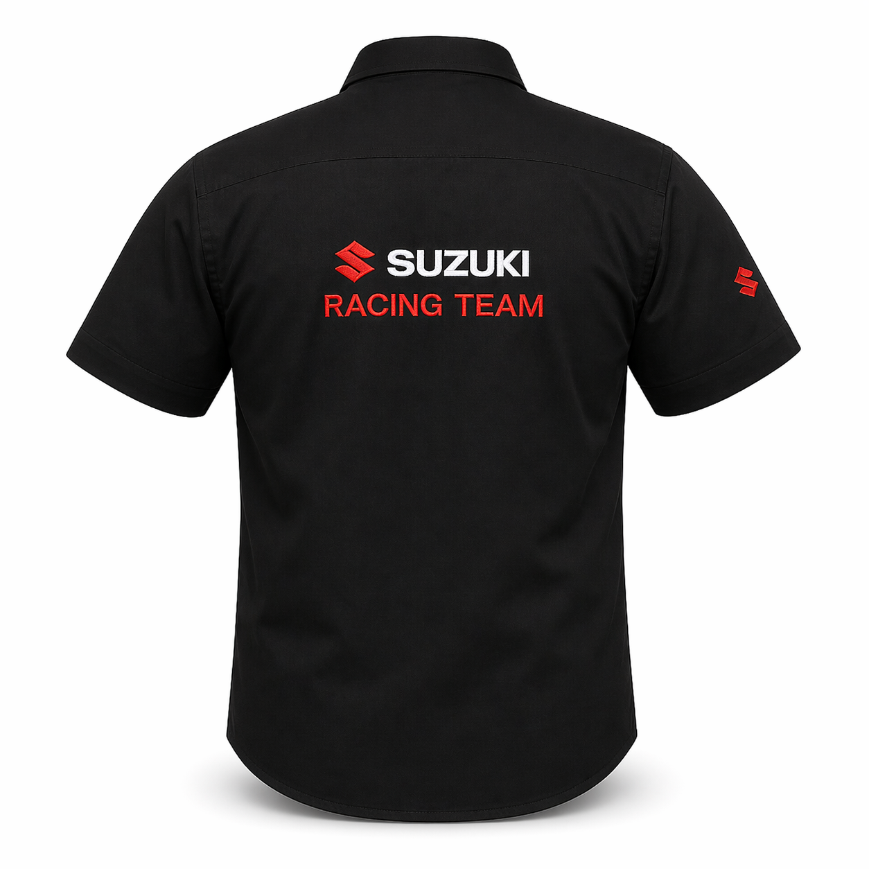 Suzuki Racing Team Black Crew Shirt Embroidered Motorsport Style - Image 2