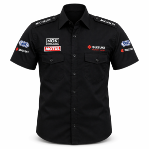 Suzuki Racing Team Black Crew Shirt Embroidered Motorsport Style