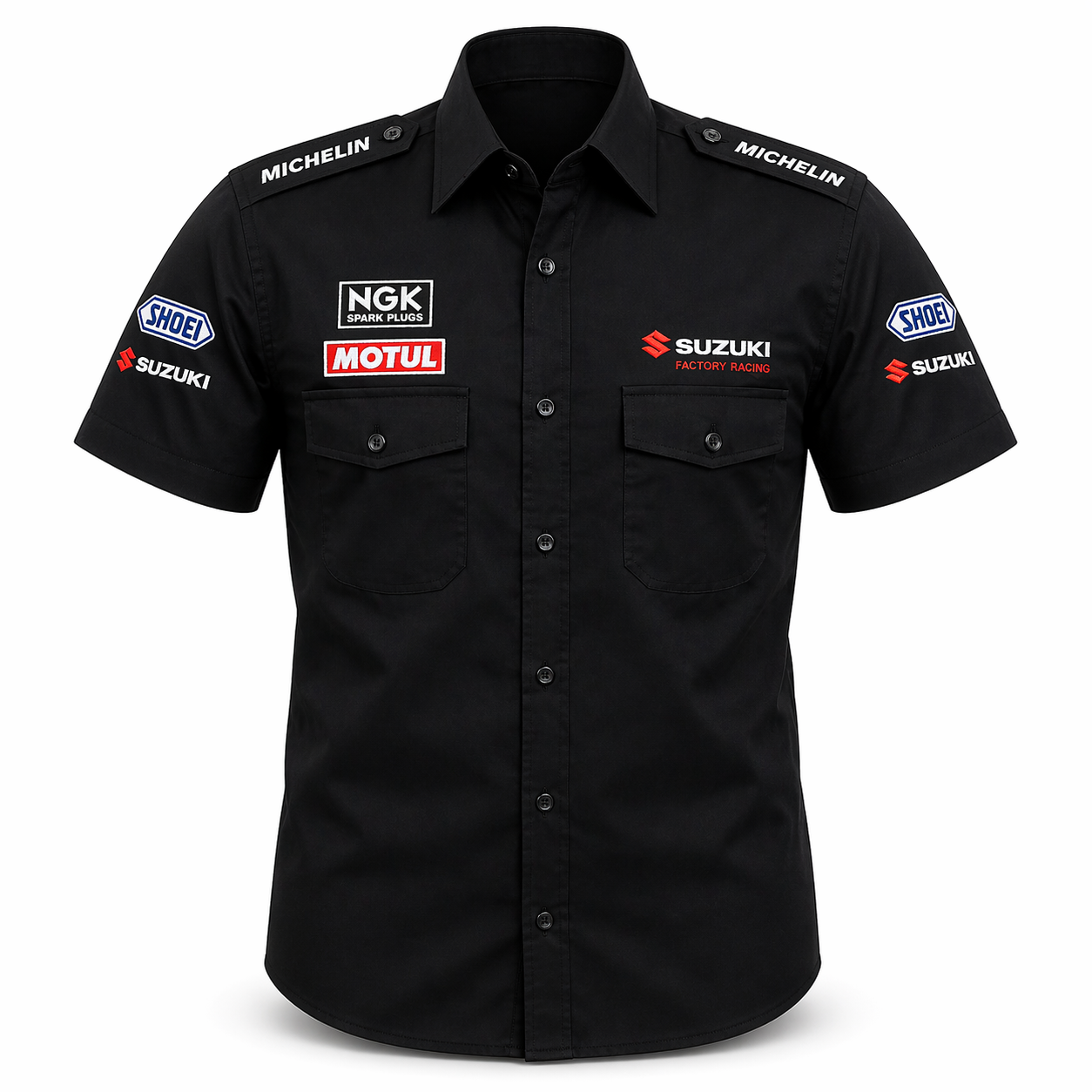 Suzuki Racing Team Black Crew Shirt Embroidered Motorsport Style