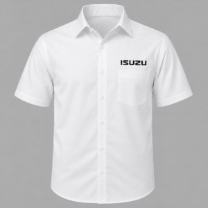 Isuzu White Embroidered Button Down Crew Shirt Premium Motorsport Style