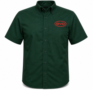byd-dark-green-button-down-shirt-red-embroidered-logo