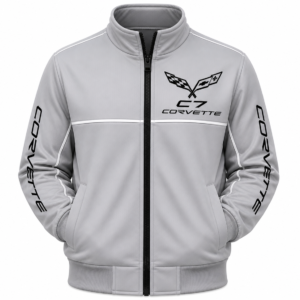 Corvette C7 Light Gray Motorsport Jacket Premium Embroidered Style