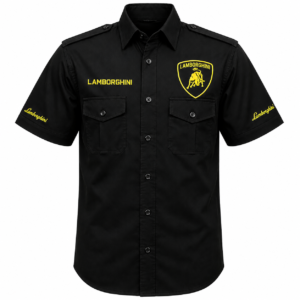 Lamborghini Black Motorsport Crew Shirt Premium Embroidered Style