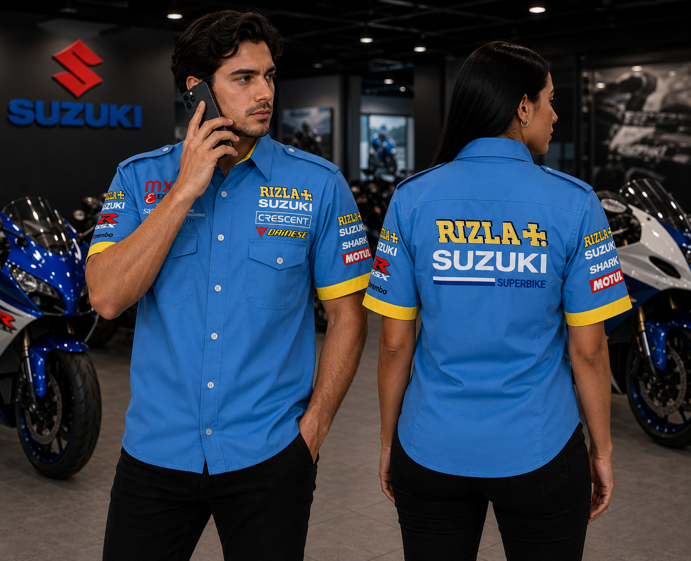 Rizla Suzuki GSX Embroidered Crew Shirt MotoGP Racing Style - Image 3
